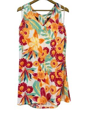 Beach Break Floral Mini Dress White Orange Pink V-Neck XL